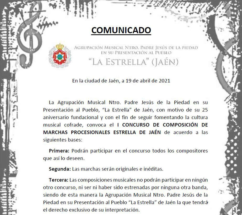 I Concurso de Composición de Marchas Procesionales Estrella Jaén