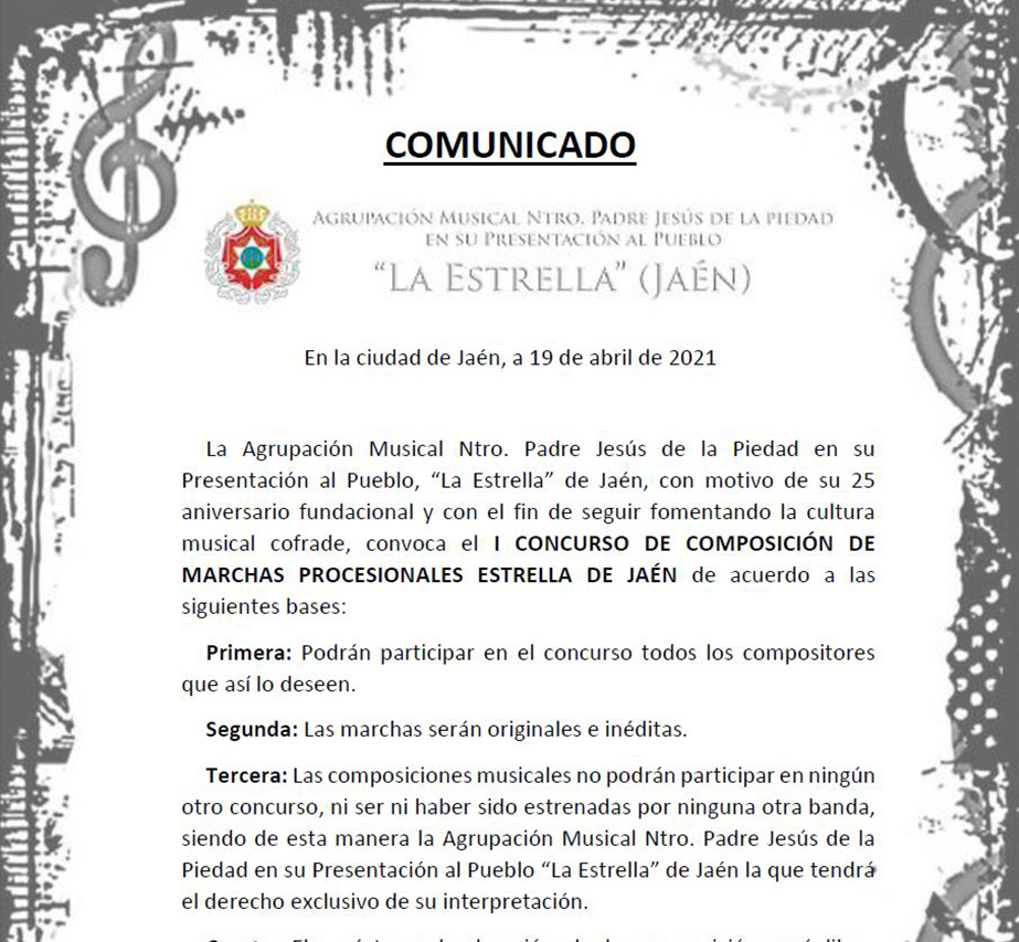 I Concurso de Composición de Marchas Procesionales Estrella Jaén